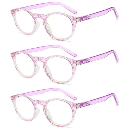 3 Pairs Blue Light Blocking Reading Glasses Round Plastic Readers Lightweight For Womens