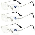 thumbnail image 1 of 3 Pairs of Blue Light Blocking Rimless BIFOCAL Reading Glasses 1.50 for Men and Women, Rectangle Presbyopic Glasses Metal Frameless Silver Readers +1.50, 1 of 5