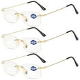 thumbnail image 1 of 3 Pairs of Blue Light Blocking Rimless BIFOCAL Reading Glasses 4.00 for Men and Women, Rectangle Presbyopic Glasses Metal Frameless Gold Readers +4.00, 1 of 5