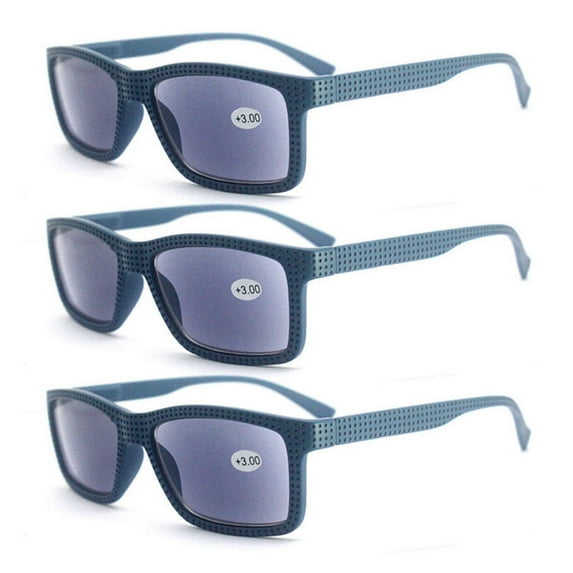 3 Pairs of Blue Rectangular Reading Glasses Spring Hinge Readers Gradient Gray for men and women Plastic Business Sunglasses UV Presbyopic Glasses +3.00