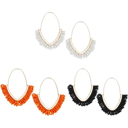 3 Pairs Boho Beaded Dangle Earrings for Women Orange White Black V-shaped Beaded Statement Tassel Stud Earrings Geometric Vintage Drop Dangle Earrings Trendy Hoop Earrings for Gifts colorful DIY