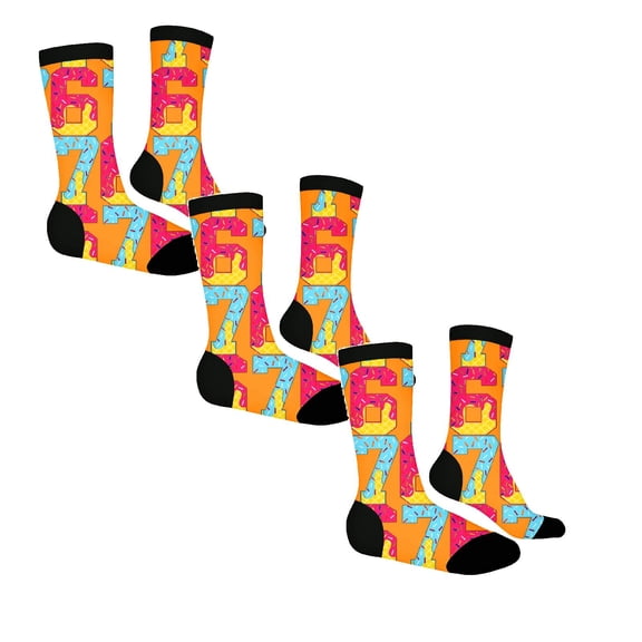 3 Pairs Boy 6 7 Socks Meme Long Soft Breathable Funny 67 Printed Baseball Six Seven Socks Valentine's Day Gift for Kids Teens