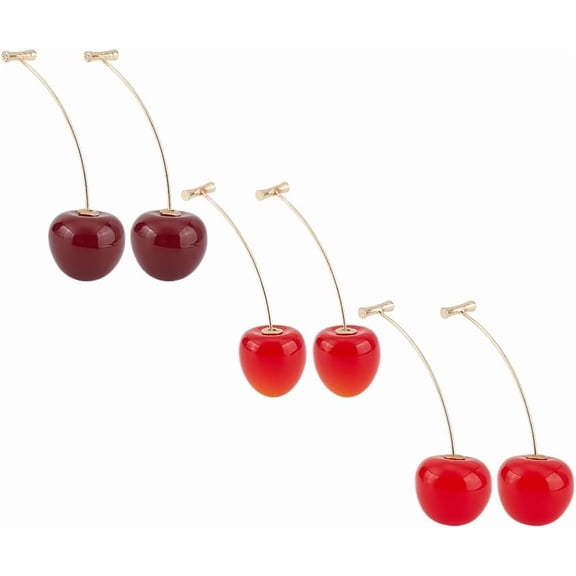 3 Pairs Cherry Earrings 3 Colors 3D Red Cherry Dangle Drop Earring Cute Fruits Earrings Fun Jewelry Accessories for Earring Jewelry Making Multi-color