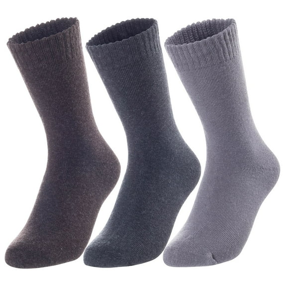 3 Pairs Children's Wool Socks for Boys & Girls. Comfy, Durable, Stretchable, Sweat Resistant Colored Crew Socks LK0601 Size 9Y-11Y (Coffee,Dark Grey,Grey)