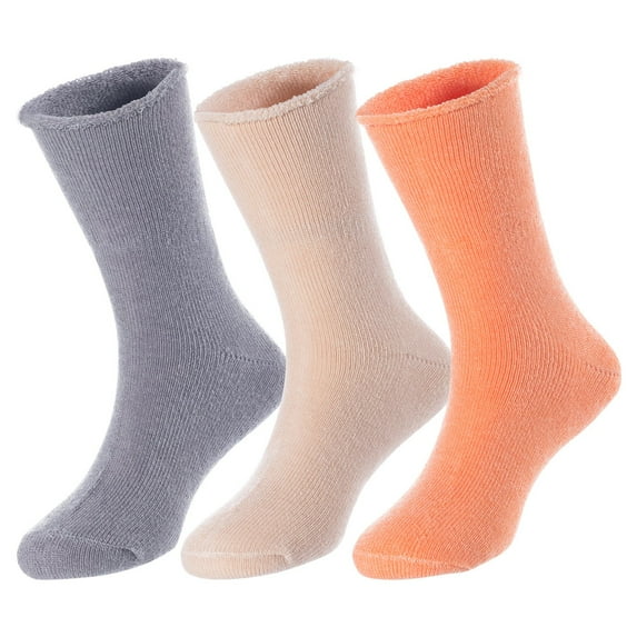 3 Pairs Children's Wool Socks for Boys & Girls. Comfy, Durable, Stretchable, Sweat Resistant Colored Crew Socks LK0601 Size 6Y-8Y Grey,Beige,Orange