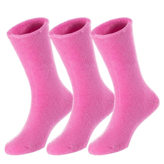 3 Pairs Children's Wool Socks for Boys & Girls. Comfy, Durable, Stretchable, Sweat Resistant Colored Crew Socks LK0601 Size 9Y-11Y Rose