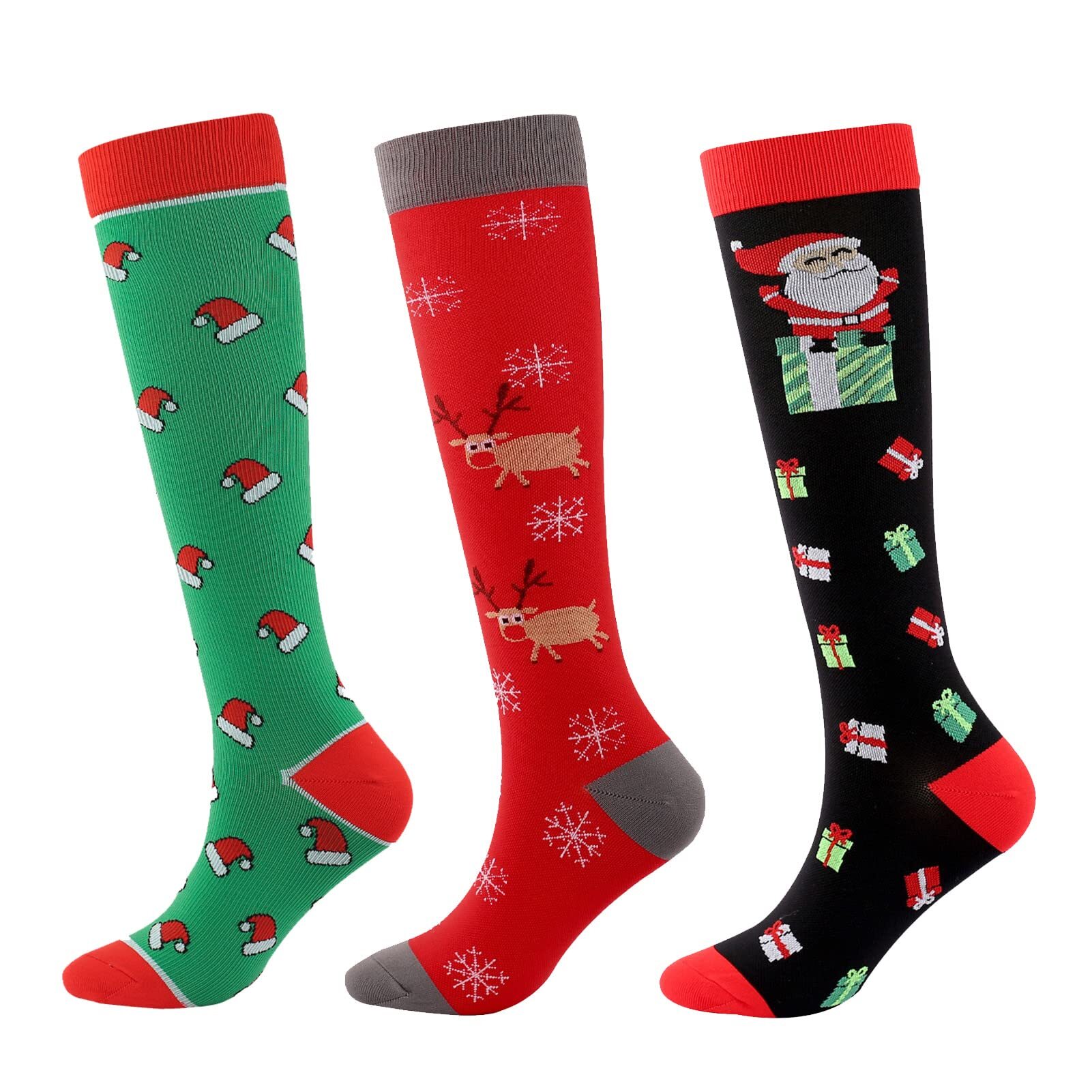 3 Pairs Christmas Compression Socks for Women & Men Circulation 1520