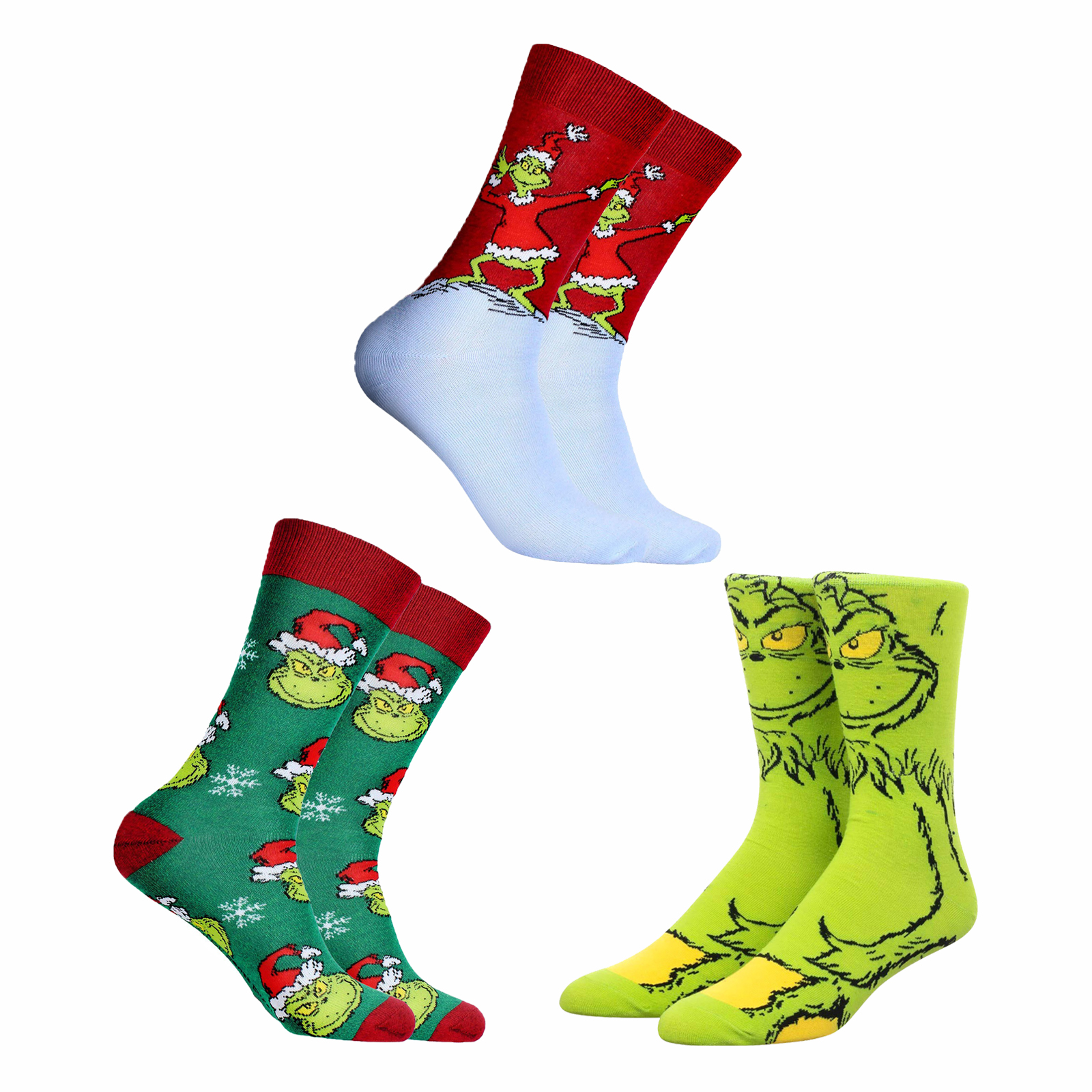 3 Pairs Christmas Grinch Character Crew Socks for Men Women(Set F