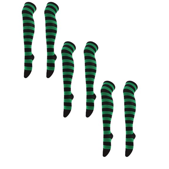 3 Pairs Christmas Stockings for Women Striped Stockings Over The Knee Thigh Stockings Fall Winter Socks for Women Green One Size