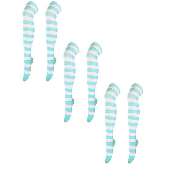 3 Pairs Christmas Stockings for Women Striped Stockings Over The Knee Thigh Stockings Fall Winter Socks for Women Green One Size