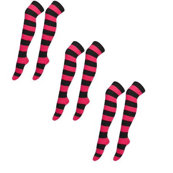 3 Pairs Christmas Stockings for Women Striped Stockings Over The Knee Thigh Stockings Fall Winter Socks for Women Pink One Size