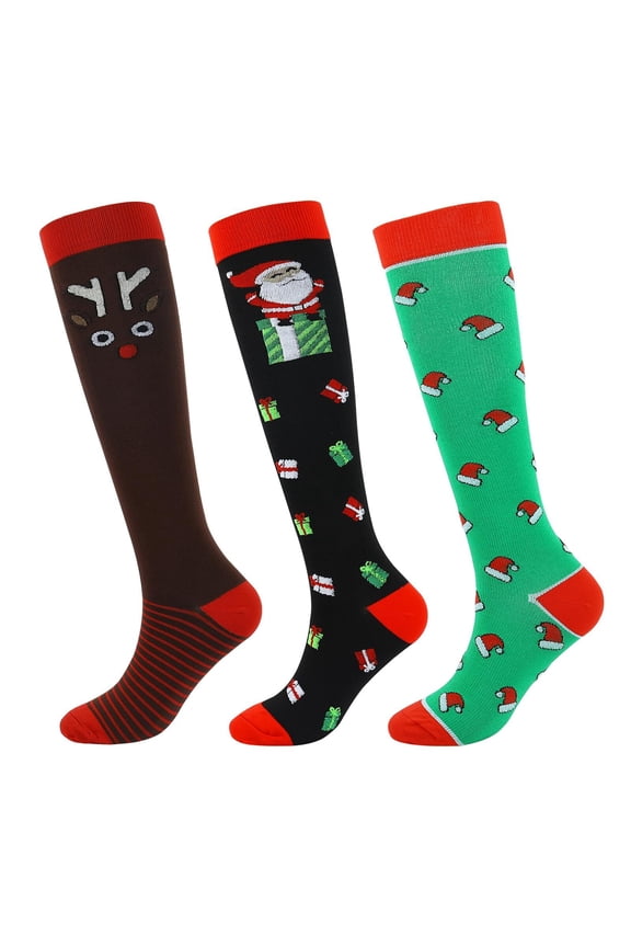 3 Pairs Christmas opper Compression Socks for Women & Men Circulation 15-20 mmhg - Better Blood Flow, Swelling, Best Support for Medical, Running, Nursing