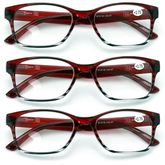 3 Pairs Classic Readers With Spring Hinge - Reading Glasses Magnification Maroon Purple Blue Men Or Women