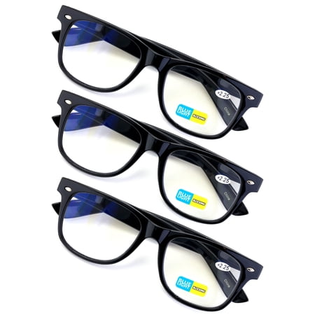 3 Pairs Classic Reading Glasses - Anti UV Blue Ray Fatigue Computer Readers 2.25 Black