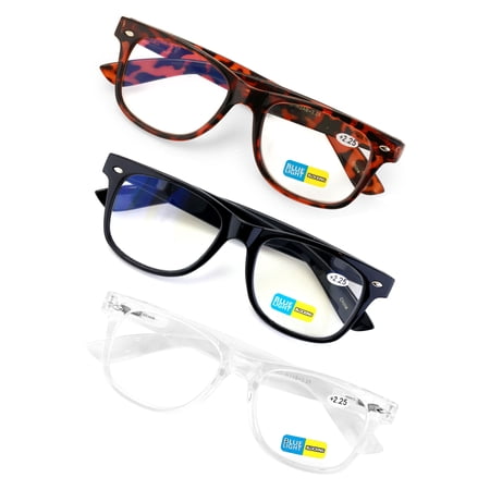 3 Pairs Classic Reading Glasses - Anti UV Blue Ray Fatigue Computer Readers 2.25