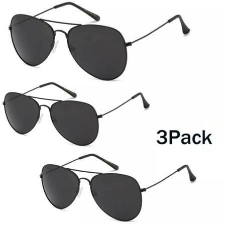 3 Pairs Classic Vintage Aviator Sunglasses - Black Lens, Retro Sport Style for Outdoor Use