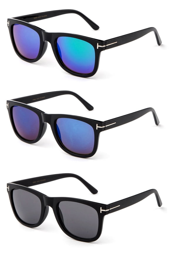 3 Pairs Classic Vintage Design Retro Style Flash/Mirror Lenses Comfortable Squared Sunglasses for Adults