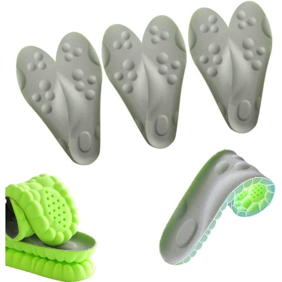 3 Pairs Cloudstride 4D Insoles for Men,Super Soft 4d Cloud Technology Insole,Women's U-Shape Memory Foam Breathable Shock Absorption Insole for Ankle Protection (10-11, Gray)