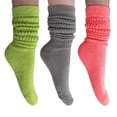 thumbnail image 1 of 3 Pairs Colorful Heavy Slouch Socks for Women Shoe Size 5-10 - (Almond Green-Gray-Neon Pink), 1 of 7