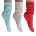 thumbnail image 1 of 3 Pairs Colorful Heavy Slouch Socks for Women Shoe Size 5-10 - (Mint-Ivory-Hot Pink), 1 of 7