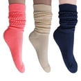 thumbnail image 1 of 3 Pairs Colorful Heavy Slouch Socks for Women Shoe Size 5-10 - (Neon Pink-Ecru-Navy), 1 of 7