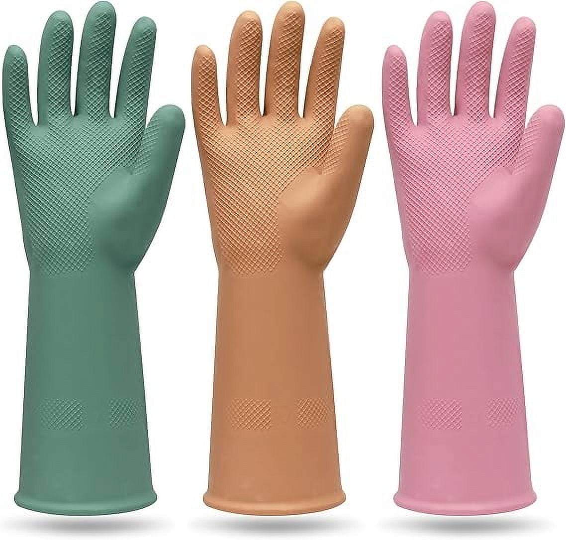 3 Pairs Colorful Reusable Waterproof Household Dishwashing Cleaning Rubber Gloves, Non-Slip Kitchen Glove - Walmart.com