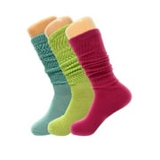 3 Pairs Colorful Slouch Socks for Women with Thin Sole Shoe Size 5-10 (Aqua Green - Lemon Green - Fuchsia)