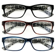 3 Pairs Comfortable Modern Rectangular Lightweight Reading Glasses - Clear Lens Reader Plaid Stripe Men Women 7017 +1.00