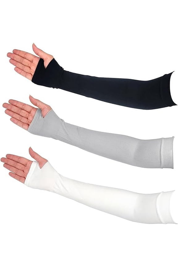 3 Pairs Comfy Arm Sleeves with Thumb Hole Protection Cooling Arm Sleeves 3 Colors Compression Long Women Men Summer Sun Arm Cover Sleeves Tattoo Cover for Sports Workouts Cycling Driving