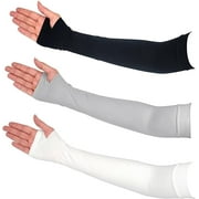 3 Pairs Comfy Arm Sleeves with Thumb Hole Protection Cooling Arm Sleeves 3 Colors Compression Long Women Men Summer Sun Arm Cover Sleeves Tattoo Cover for Sports Workouts Cycling Driving