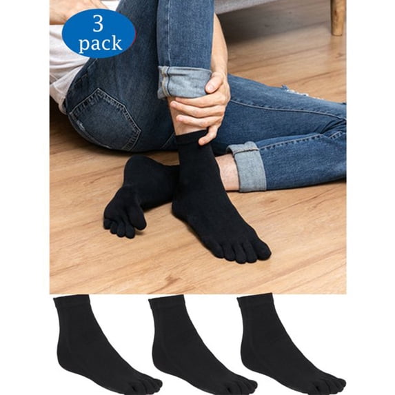 3 Pairs Comfy Five Finger Toe Socks, Cotton Solid Casual Sport Socks for Running Hiking Jogging