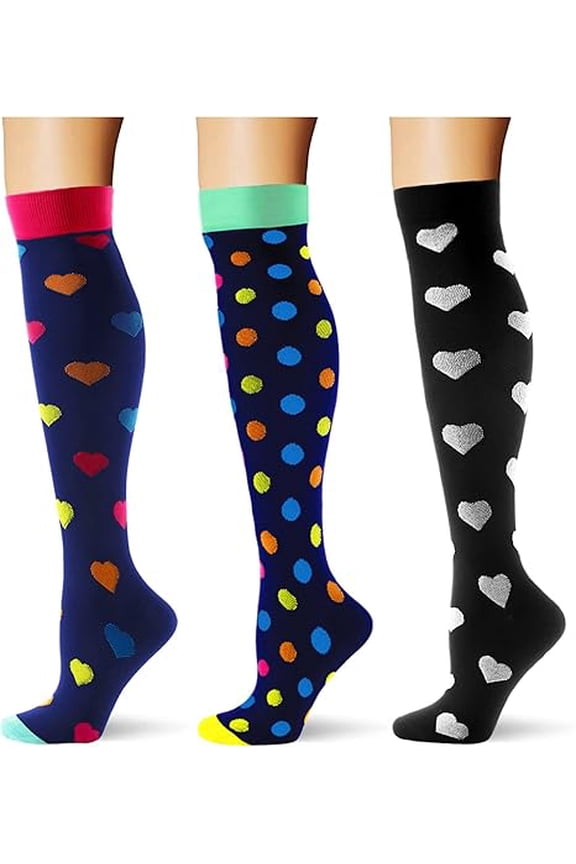 3 Pairs Compression Socks for Women & Men Circulation Sport Compression Socks 20-30 mmHg Long Socks for Women Knee High Socks for Athletic Running Cycling,S/M