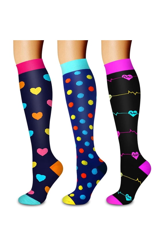 3 Pairs Compression Socks for Men & Women 15-20 mmhg Graduated Athletic for Running Nurses Shin Splints Flight Travel