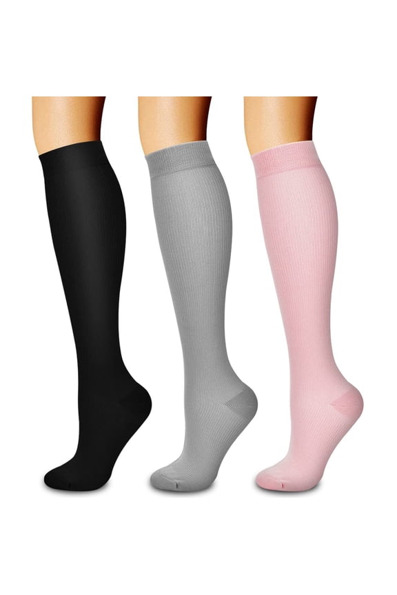 3 Pairs Compression Socks for Men & Women 15-20 mmhg Graduated Athletic for Running Nurses Shin Splints Flight Travel