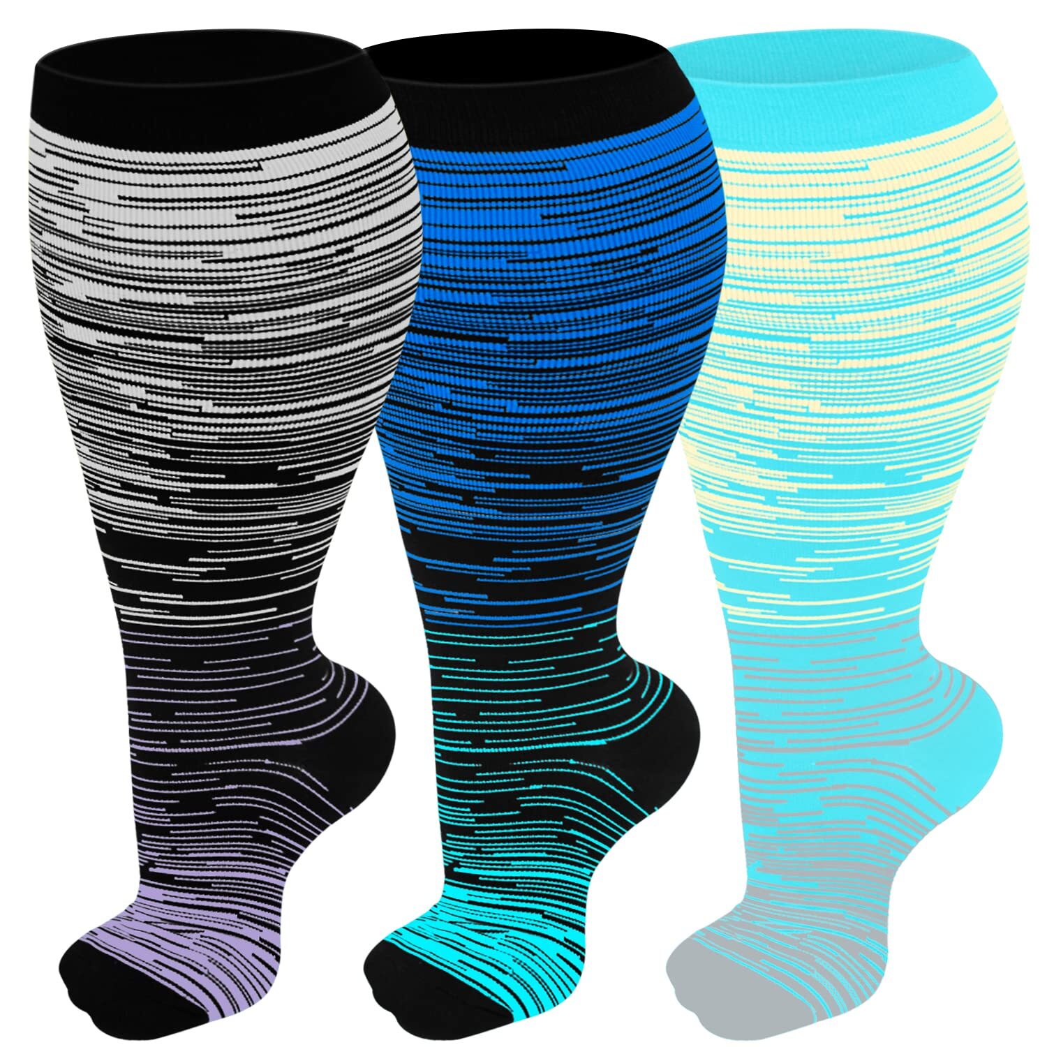 3 Pairs Compression Socks for Plus Size Women & Men Circulation 2030