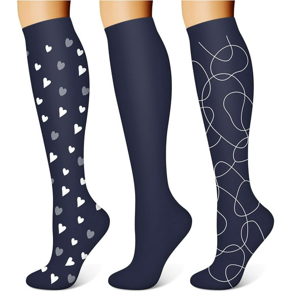 3 Pairs Compression Socks for Women & Men 15-20 mmHg,Best Support for Nurses Running Hiking