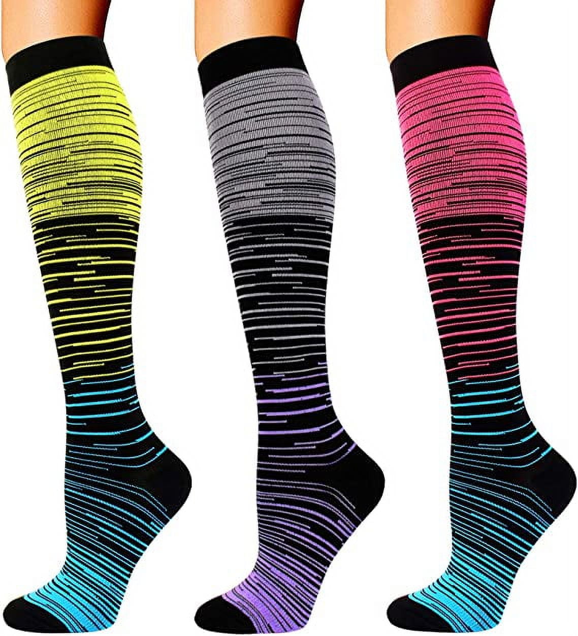 3 Pairs Compression Socks for Women Men 20-30mmhg Knee High Stocking ...