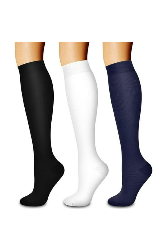 3 Pairs Compression Socks for Women & Men, Best Support for Nurses, Running, Hiking, Recovery & Flight Socks (L-XL)