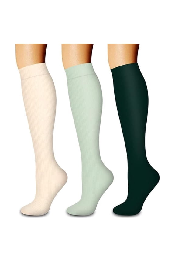 3 Pairs Compression Socks for Women & Men, Best Support for Nurses, Running, Hiking, Recovery & Flight Socks (L-XL)