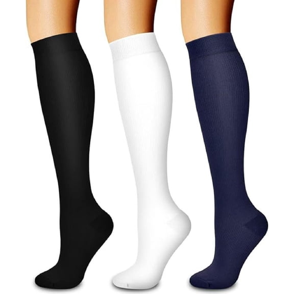 3 Pairs Compression Socks for Women & Men, Best Support for Nurses, Running, Hiking, Recovery & Flight Socks (S-M)