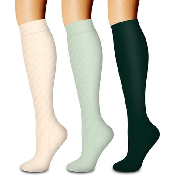 3 Pairs Compression Socks for Women & Men, Best Support for Nurses, Running, Hiking, Recovery & Flight Socks (S-M)