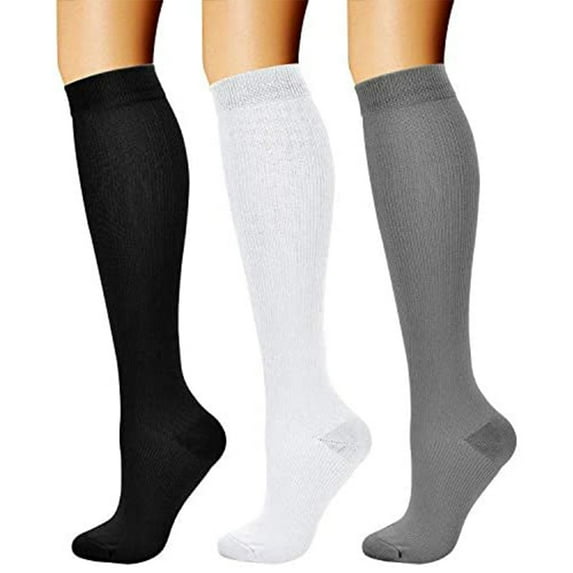 3 Pairs Compression Socks for Women & Men Circulation 15-20 mmHg - Better Blood Flow, Swelling , Best Support for Medical, Running, Nursing