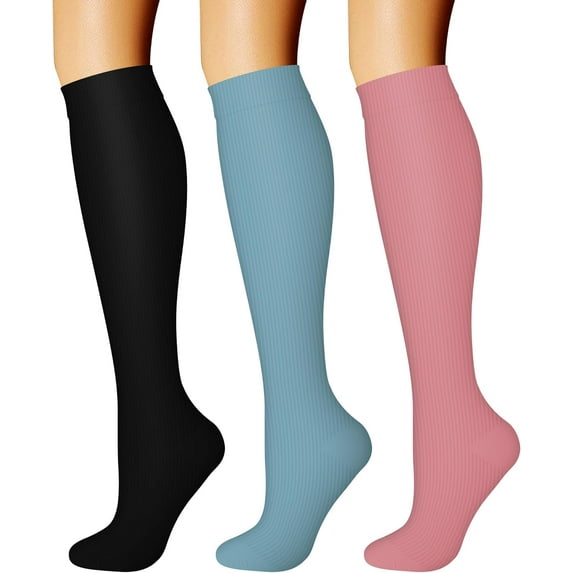 3 Pairs Compression Socks for Women & Men Circulation 15-20 mmHg is Best Support for Athletic Running Cycling