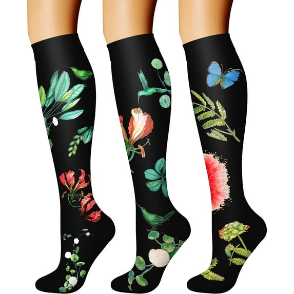 3 Pairs Compression Socks for Women & Men Circulation 15-20 mmHg is Best Support for Athletic Running Cycling