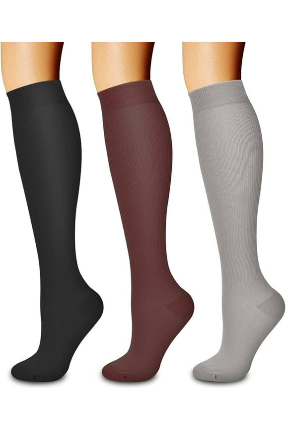 3 Pairs Compression Socks for Women & Men Circulation 15-20 mmHg is Best for Running Nurse