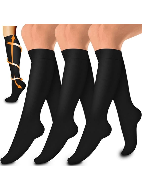 3 Pairs Compression Socks for Women & Men, Circulation Support Recovery Socks for Nurses, Medical, Running, Cycling, Athletic (S/M)