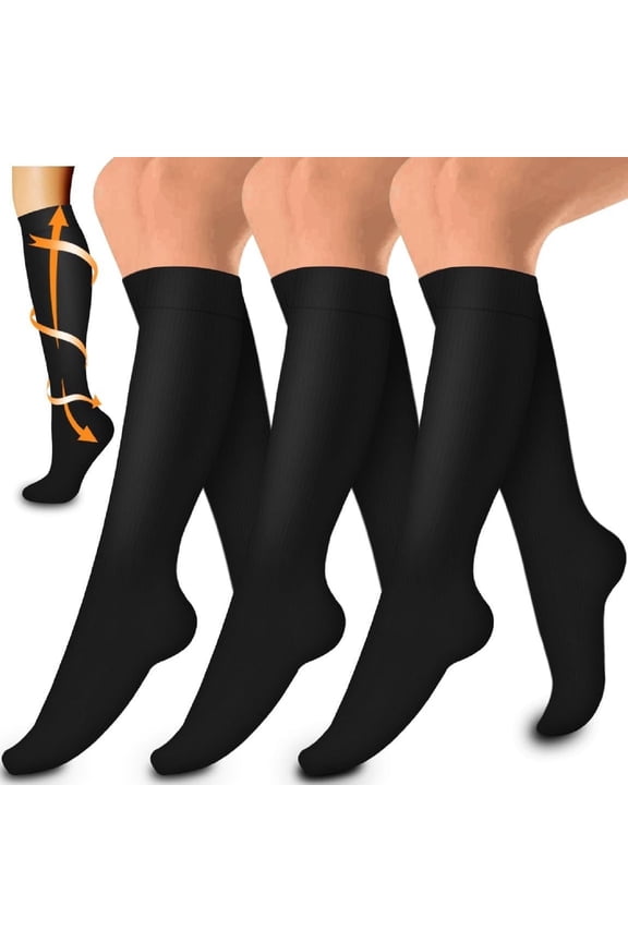 3 Pairs Compression Socks for Women & Men, Circulation Support Recovery Socks for Nurses, Medical, Running, Cycling, Athletic (S/M)