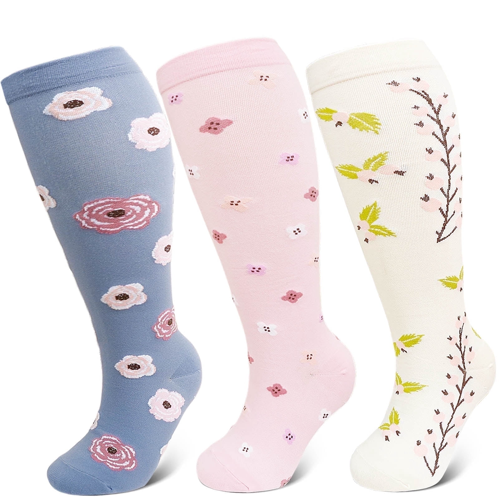 3 Pairs Wide Calf Compression Socks for Women and Men,Plus Size Knee High Support Stockings for Circulation,Nurses,Travel and Daily Wear,Size 2XL
