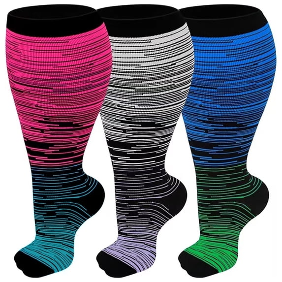UNEEI 3 Pairs Wide Calf Compression Socks for Women and Men,Plus Size Knee High Support Stockings for Circulation,Nurses,Travel and Daily Wear,Size 3XL