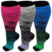 UNEEI 3 Pairs Wide Calf Compression Socks for Women and Men,Plus Size Knee High Support Stockings for Circulation,Nurses,Travel and Daily Wear,Size 3XL